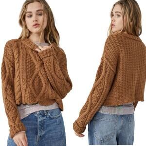 Free People Cutting Edge Cable Knit Sweater Brown Large